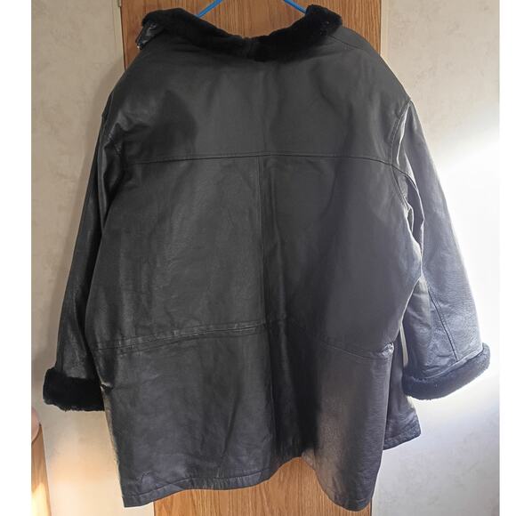 Vntg 80s RZR Leather Collection Black Shearling Lined Jacket 26/28 Heavy Quilted - Picture 4 of 9